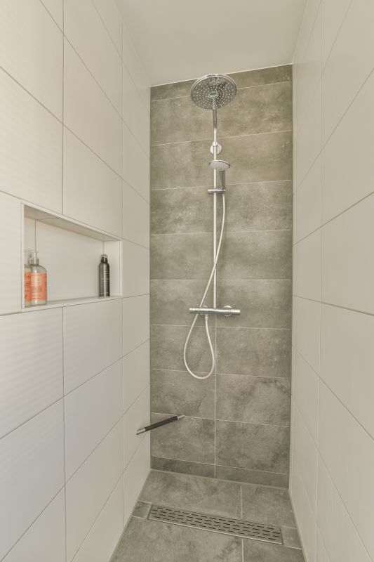 Corner Shower with Built-In Shelves